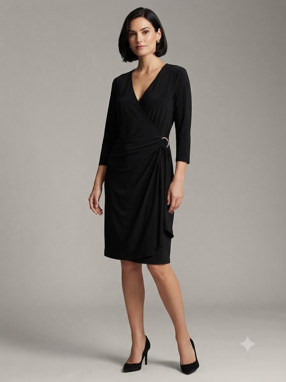 Ralph Lauren Black Wrap Dress with O-Ring Accent Size 16